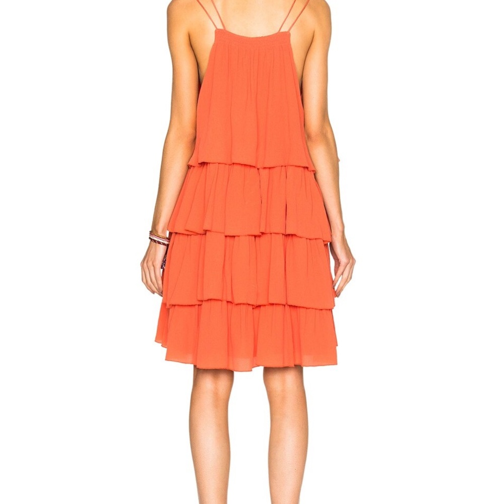 Anthropologie Apiece Apart 100% Silk Ruffled
Tiered Mini Dress Summer Top Coral - Picture 7 of 9